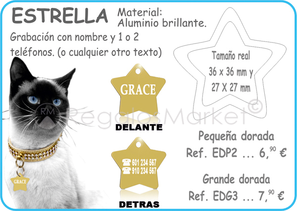 Placa de identificación para mascotas en forma de estrella